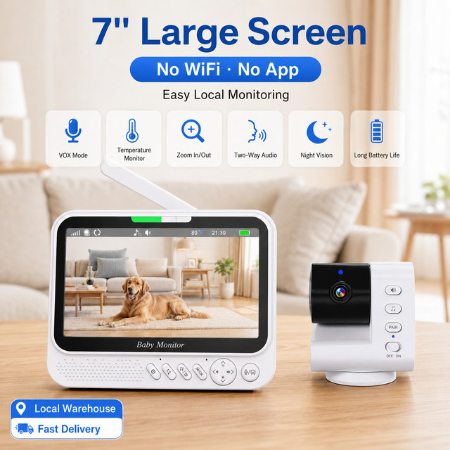 Aegiscam Babyphone-Kamera-Set mit 7-Zoll-LCD-Display in Weiß, inklusive Nachtsicht, Temperaturüberwachung, Zwei-Wege-Audio und VOX-Modus - Bild 1