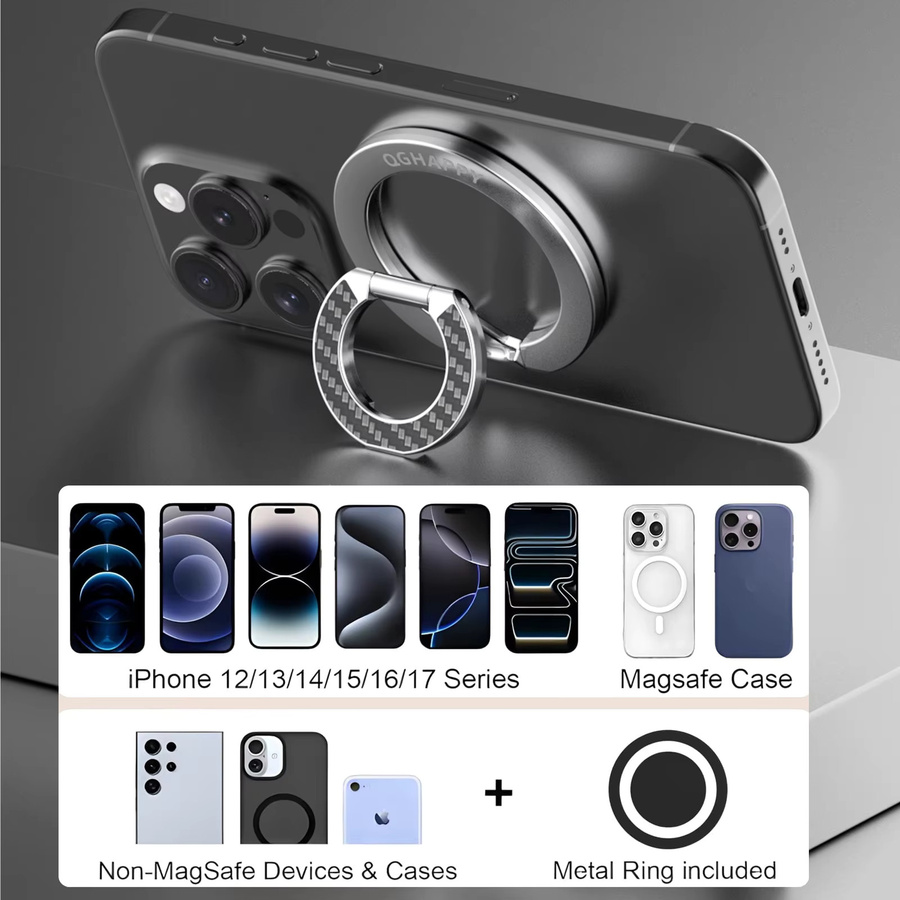 QGhappy Universeller Magnetischer Handyhalter mit Doppelseitiger Faltfunktion und Fingerring-Ständer für MagSafe, iPhone und Samsung, Blau - Bild 5