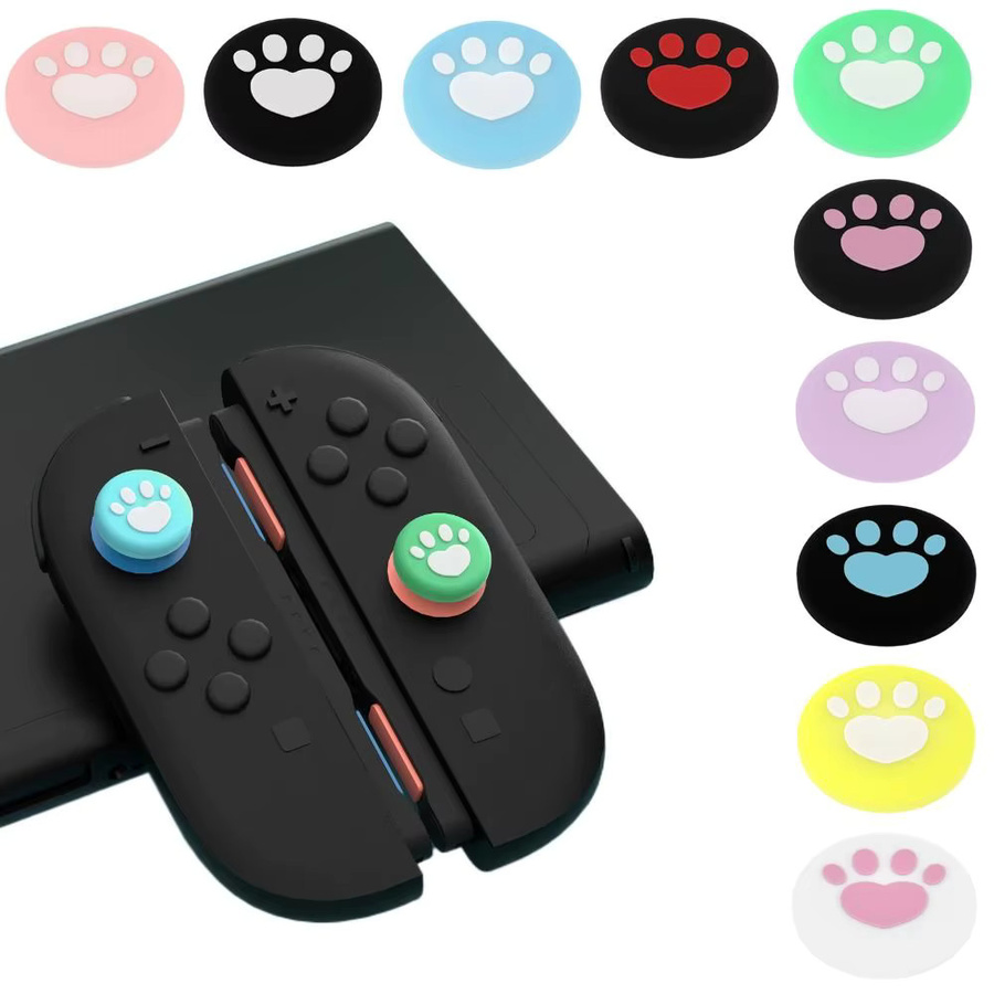 4 Stück ergonomische Daumengriffkappen mit Pfotenabdruck-Design für Nintendo Switch 2, rutschfeste Joystick-Kappen in Schwarz und Bunt - Bild 6