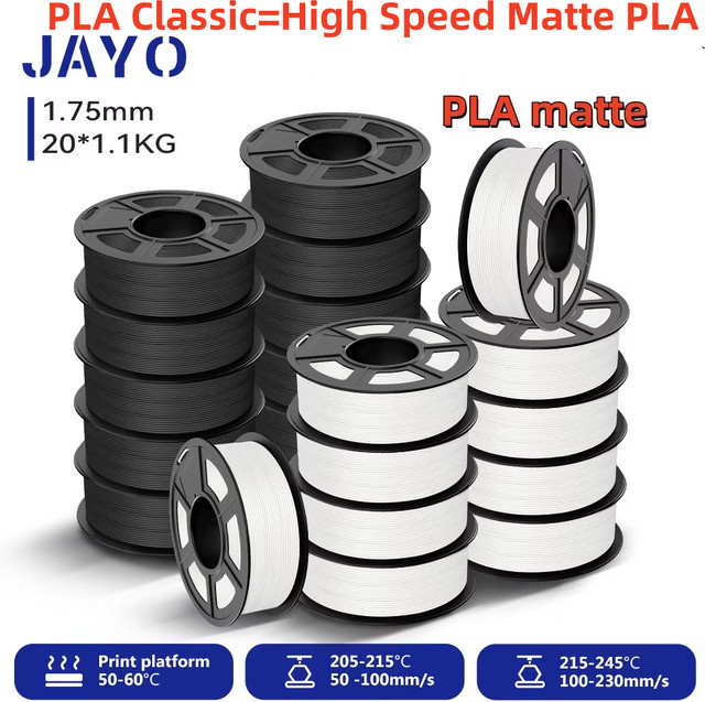 JAYO 20 Rollen 3D-PLA-Filament Matt und Hochgeschwindigkeit, 1,75 mm für FDM-3D-Drucker - Bild 1