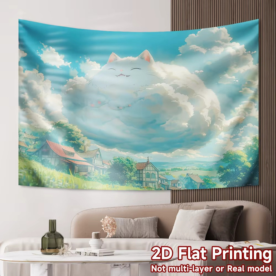 VIKAMA Cloud Cat Wandteppich mit Tier-Motiv in Multicolour, dekoratives Wandtuch für dein Wohnzimmer, B/H: 60 x 40 cm - Bild 2