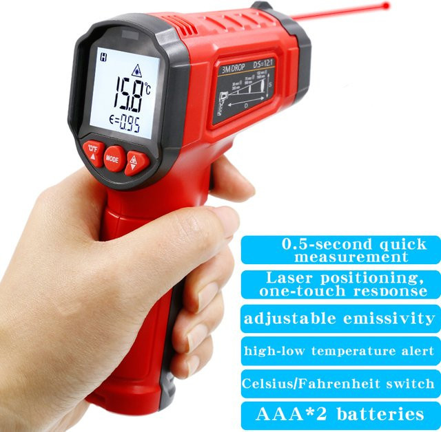 HYTAIS TS600 Infrarot Thermometer, tragbares hochpräzises elektronisches berührungsloses Temperaturmessgerät für industrielle Anwendungen, Rot - Bild 1