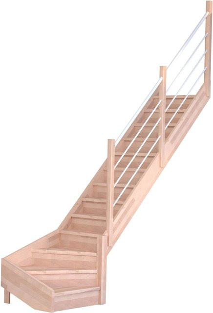 StarWood Treppe Mykonos Pro Winder aus Buche mit Holz-Edelstahl-Geländer in Weiß und Multicolour, Breite: 80 cm - Bild 1