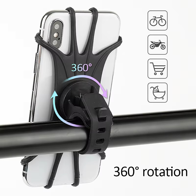 Opansten Universal Fahrrad Handy Halterung aus Silikon in Schwarz mit 360-Grad Rotation für GPS, Motorrad und Kinderwagen - Bild 2