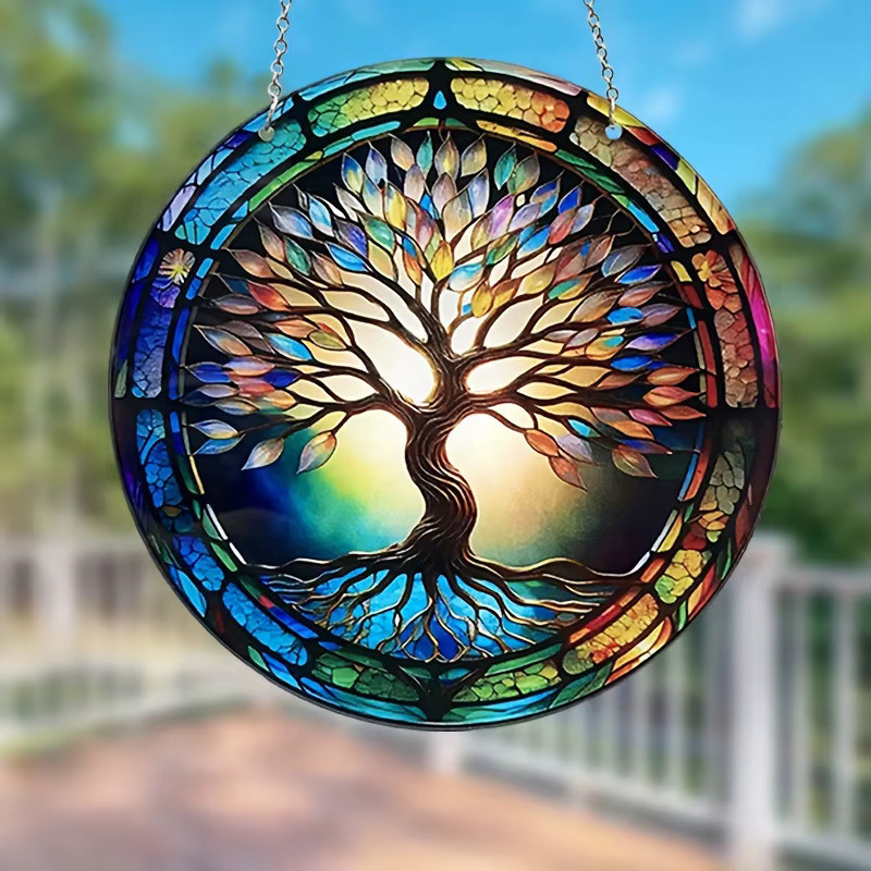 Baum des Lebens Sonnenfänger als hängende Dekoration aus Glas in Multicolour für Fenster, Garten oder Auto - Bild 2