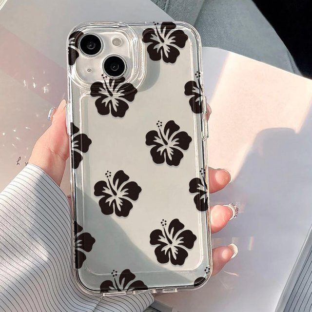 Transparente Handyhülle mit Blumenmuster für Apple iPhone 11, 12, 13, 14, 15, 16, 17 Pro Max und 17 Air, weiche Rückseite, Stoßfestes Design, Transparent - Bild 1