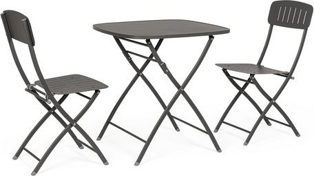 SUNGÖRL Balkonset Bora Bora in Grau mit Tisch und 2 Stühlen aus pulverbeschichtetem Stahlrohr, Tisch Breite: 70 cm, Tiefe: 70 cm - Bild 1