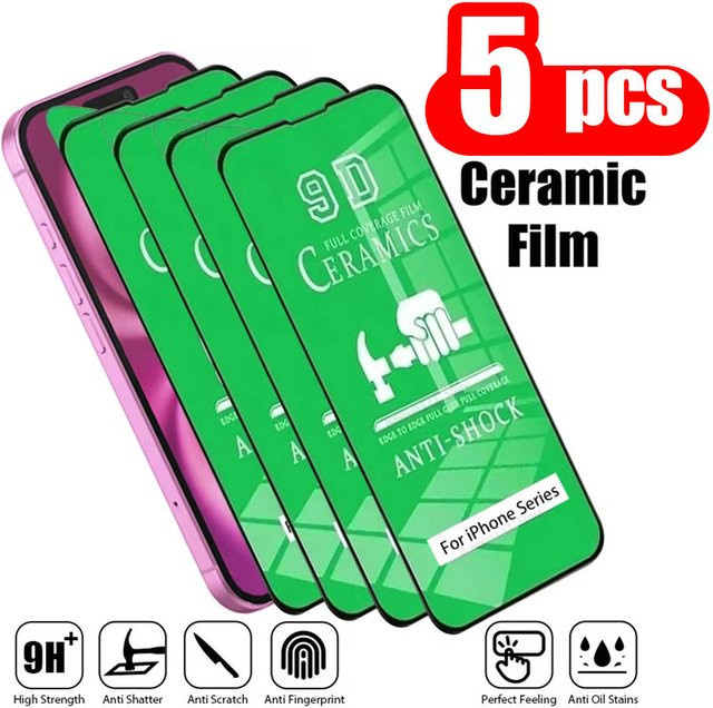 5er Set Caynes 9D Keramik Membran Schutzfolie für iPhone 11 bis iPhone 17 Pro Max, Transparent, Volle Abdeckung - Bild 1