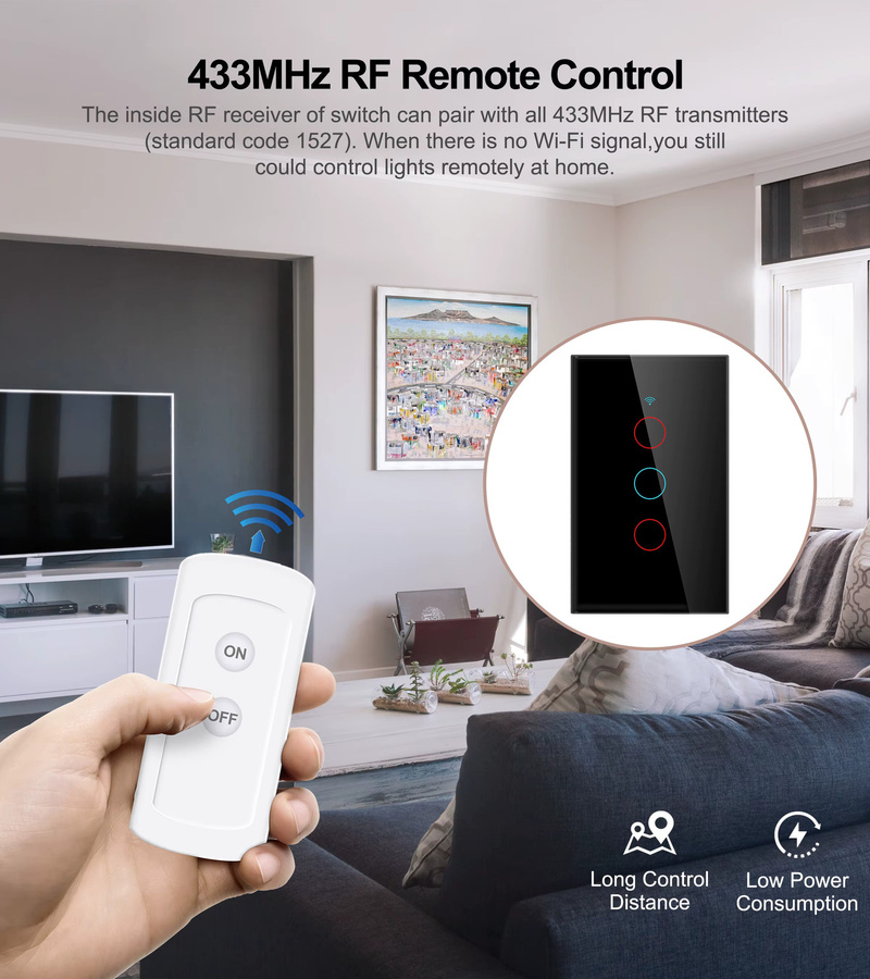 Tuya WiFi Smart Light Switch US Typ 120 Wand-Touch-Schalter in Weiß, kompatibel mit Amazon Alexa und Google Assistant, mit oder ohne Neutralleiter - Bild 2