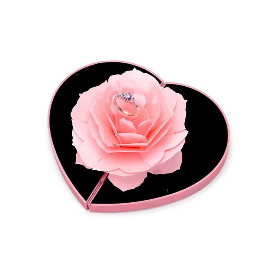 Ringbox 3D Herzform Rose Blume, Schmuck Aufbewahrungskoffer, Unisex - Bild 1