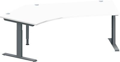 Schäfer Shop Genius Winkelschreibtisch MODENA FLEX in Weiß/Anthrazit mit 135° Winkel links, T-Fuß Rechteckrohr und Kabeldurchlass, B: 216,5 cm, T: 80 cm, H: 65-85 cm - Bild 1