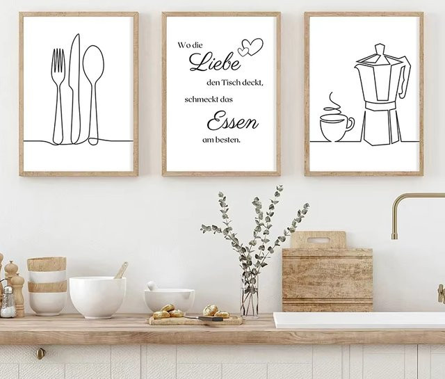 Potdemiel Wandkunstdruck Küchen-Definition Kaffee-Zitat als minimalistisches Leinwandgemälde in Weiß - Bild 1