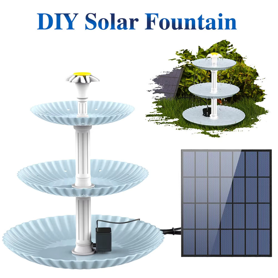 AISITIN Solarbrunnen mit 3-stufigem Wasserfall, blaues Vogelbad für den Garten, 3,5 W Solarbetrieb - Bild 2