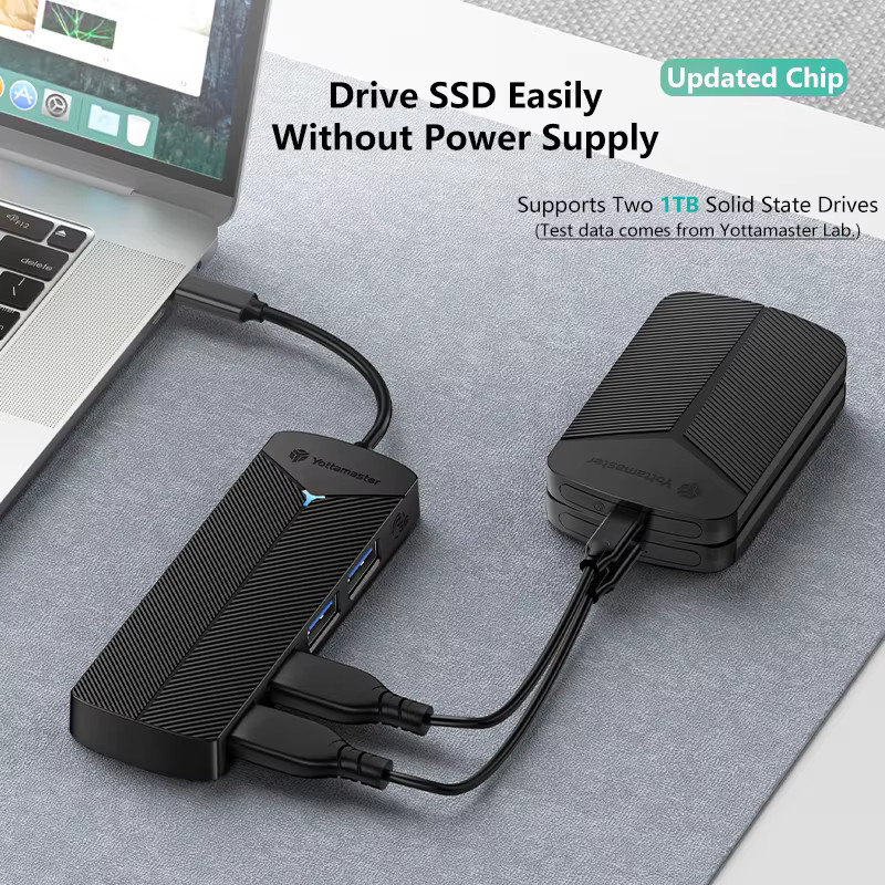 Yottamaster 4-in-1 USB 3.0 Hub und USB-C Adapter, 5 Gbit/s Erweiterungsdock für PC und iOS, Schwarz - Bild 2