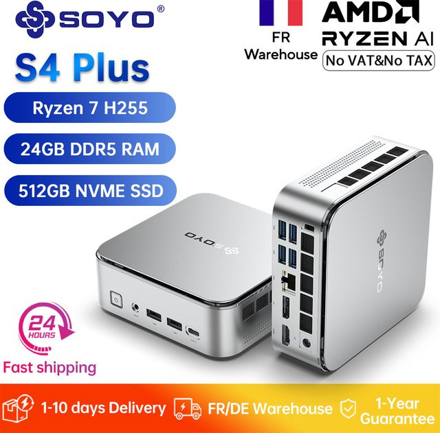 SOYO S4 Plus Gaming Mini-PC in Silber mit AMD Ryzen 7, 24GB LPDDR5 RAM und 512GB PCIe 3.0 SSD, Dual 4K 120Hz Display Support, WiFi6 und Bluetooth 5.2 - Bild 1