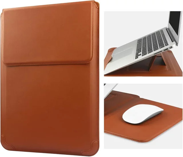 NMEGOU Tragbare Leder-Laptop-Hülle mit verstellbarem Ständer für MacBook Air und MacBook Pro (12 bis 16 Zoll) in Schwarz oder Braun - Bild 1