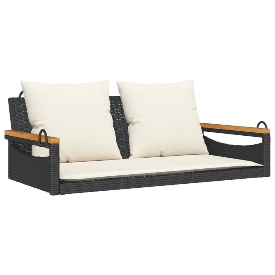 furnicato Hängebank aus PE-Rattan und Akazienholz mit Kissen, Schwarz, B/T/H: 109 x 62 x 40 cm - Bild 2