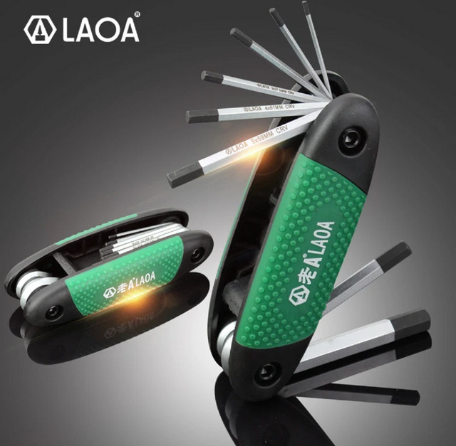 LAOA 8-teiliger faltbarer Inbusschlüsselsatz aus Chrome Vanadium, 1,5-8 mm, rostfrei für Fahrradreparaturen - Bild 1