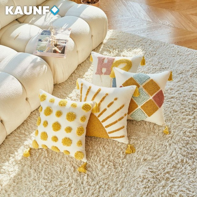 KAUNFO bestickter getufteter Kissenbezug mit Quasten in Weiß, B/H: 45 x 45 cm - Bild 1