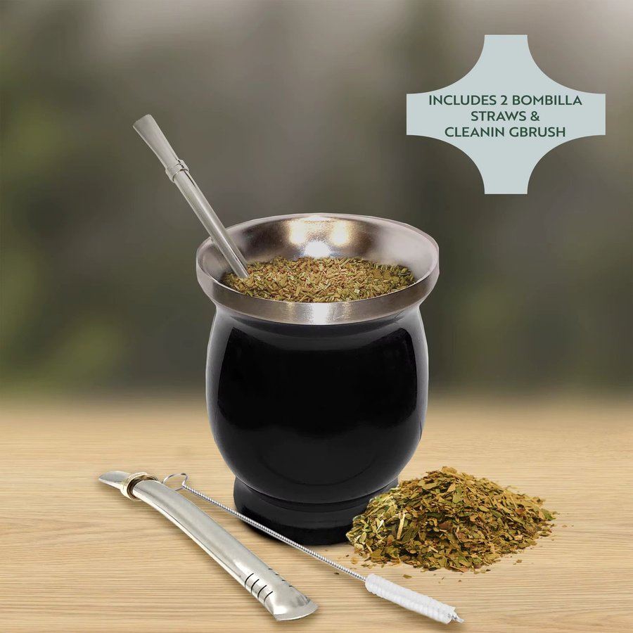 Untior Yerba Mate Becher aus 304 Edelstahl mit Bombilla und Reinigungsbürste, doppelwandig, 8oz (ca. 236 ml), Blau oder Schwarz - Bild 2