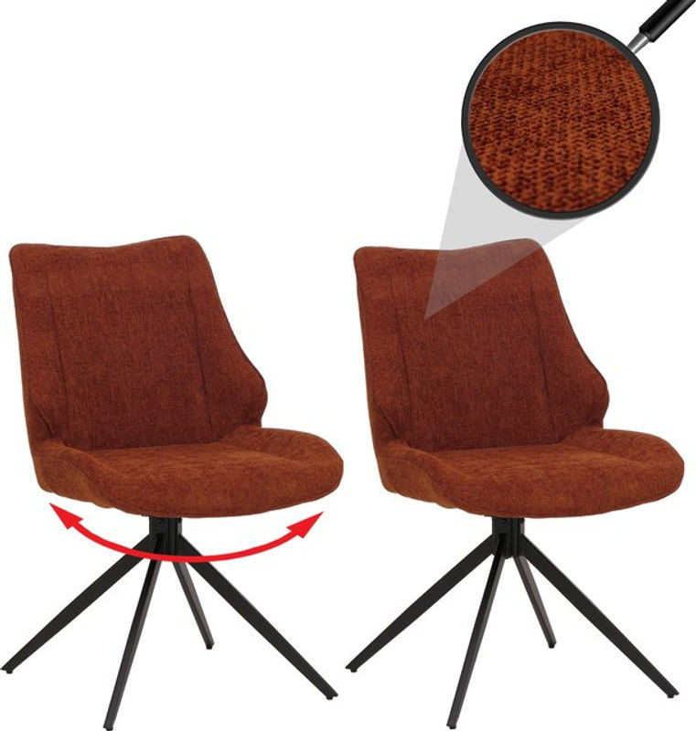 2er-Set Esszimmerstühle MCW Modern rotbraun drehbar mit Auto-Return aus Chenille-Stoff - Bild 1