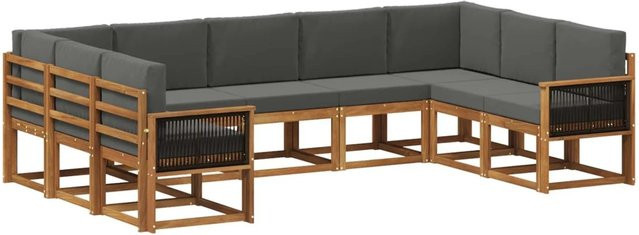 vidaXL Outdoor-Sofagarnitur aus Akazienholz in L-Form mit Kissen, Farbe: Braun und Anthrazit - Bild 1