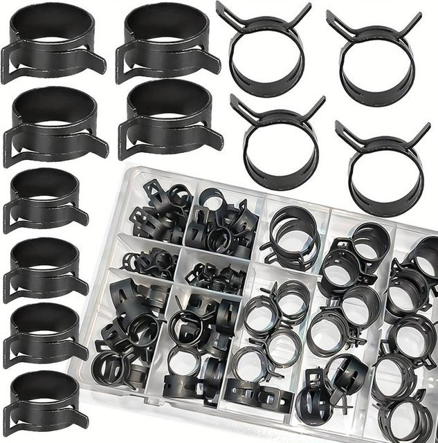 YISEONG Schlauchschellen Set mit Zange, 105 Stück in Schwarz zur Sicherung von Kraftstoffleitungen, Kühlmittelschläuchen und Lufteinlassschläuchen - Bild 1