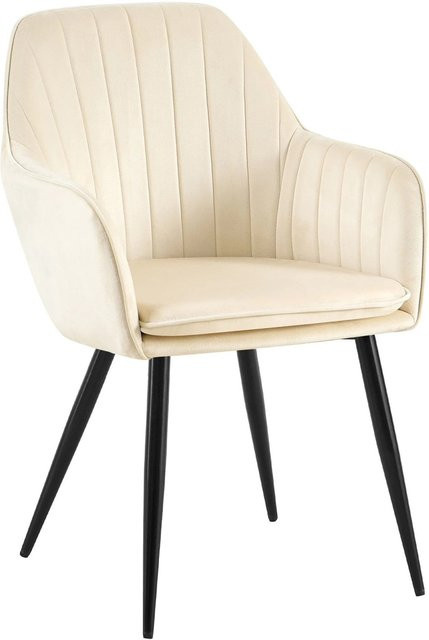DELUKE Esszimmerstuhl SULIS mit Armlehnen aus Samt in Creme und Schwarz, B/T/H: 60 x 57 x 86 cm - Bild 1