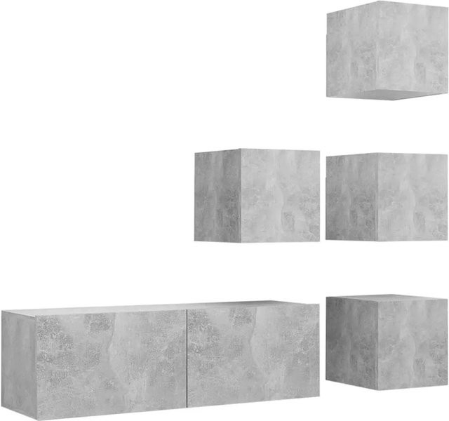vidaXL 5-teiliges TV-Schrank-Set modern Betongrau aus Holzwerkstoff, B/T/H: 100 x 30 x 30 cm und 30,5 x 30 x 30 cm - Bild 1