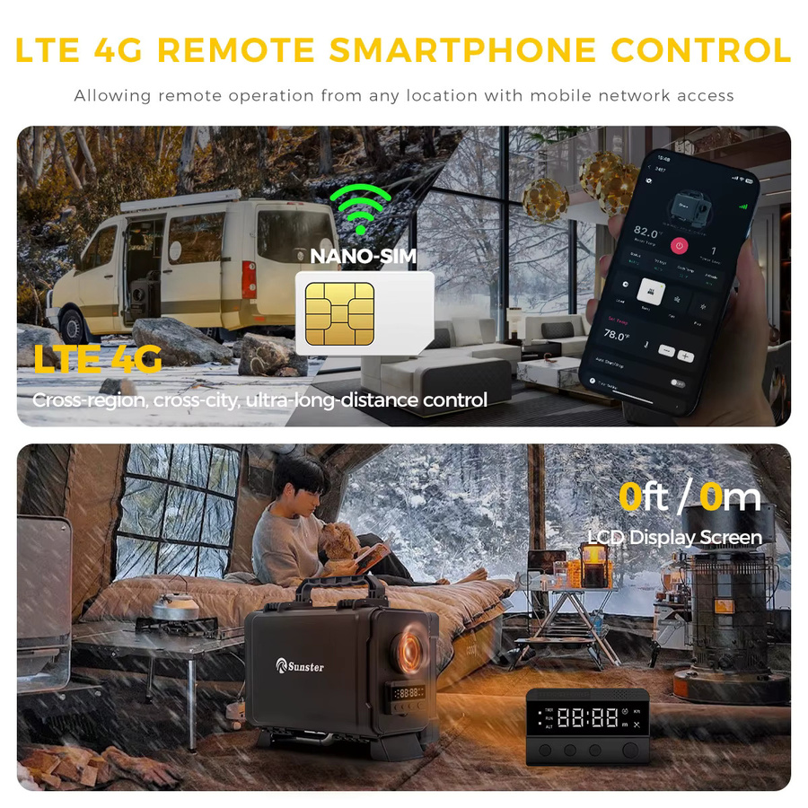 Sunster HTB1 Diesel-Luftheizer 8KW mit GSM LTE 4G App-Steuerung und automatischem Thermostat, Standheizung für Campingfahrzeuge und Wohnmobile, Schwarz - Bild 3
