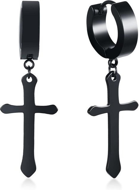 Lucky Star Jewelry Ohrring mit Kreuzanhänger, Edelstahl, Zirkonia, Schwarz, Herren - Bild 1