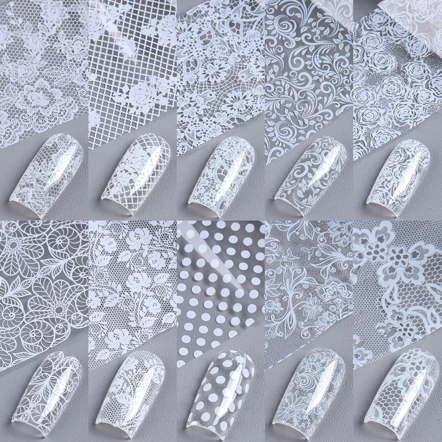 Nagelkunst-Transferfolie, schwarz-weiß, Spitzenmuster, 10 Stück - Bild 4