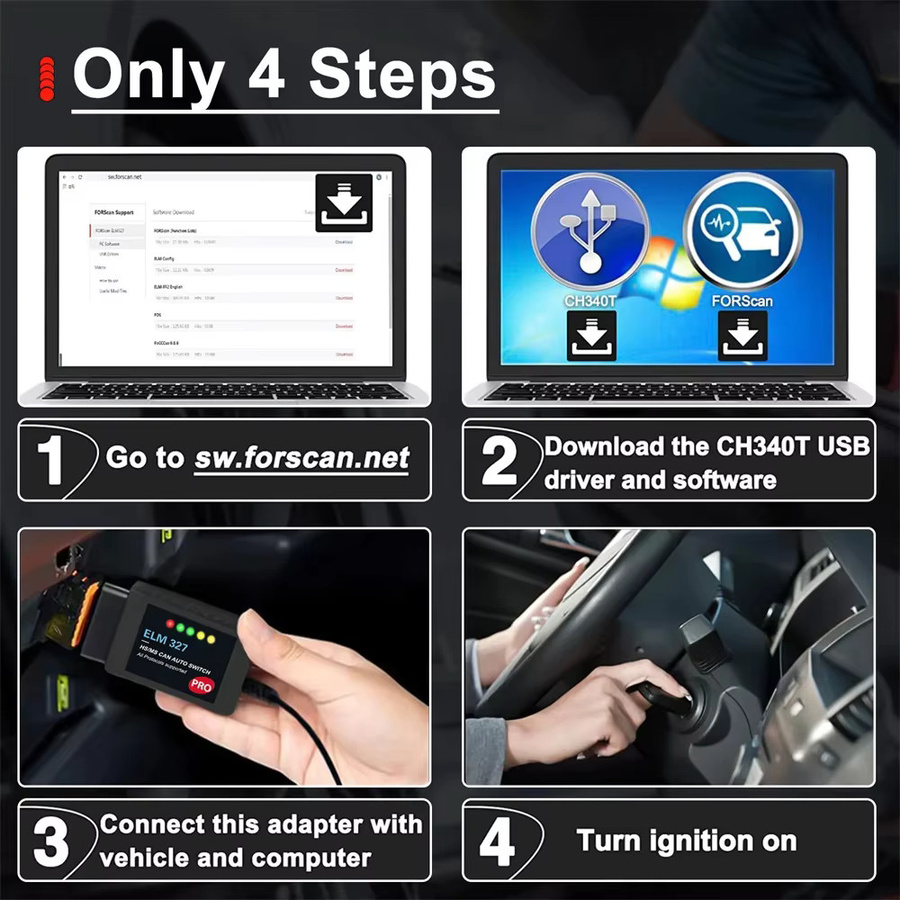 Forscan Pro ELM327 V3.3 OBD2 Scanner Adapter mit PIC18F25K80 Chip für Ford und Mazda Diagnose und Coding in Schwarz - Bild 5