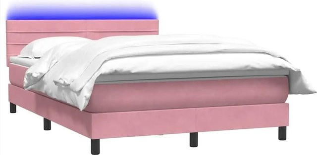 vidaXL Boxspringbett mit Matratze in Rosa, Samt, mit LED-Unterbettbeleuchtung und USB-Ladeanschluss, B/T/H: 140 x 220 x 88 cm - Bild 1