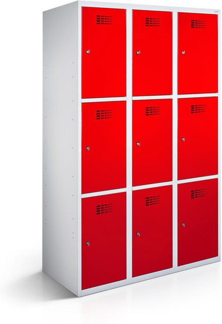 rotstahl Fächerschrank mit 9 Fächern in Rot und lichtgrauem Korpus, B/T/H: 90 x 50 x 180 cm - Bild 1