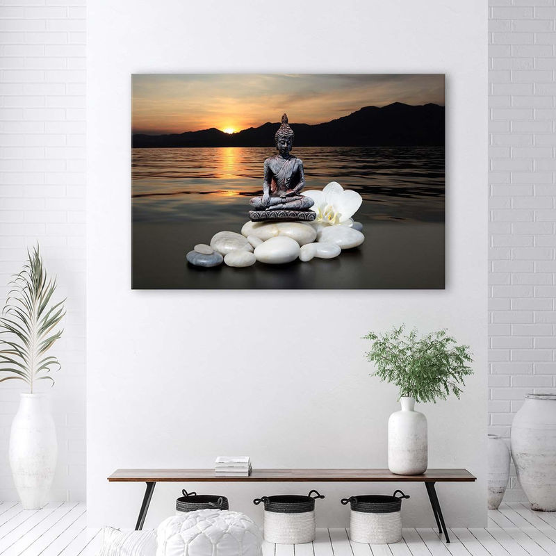 Feeby Leinwandbild Buddha Sonnenuntergang in Braun und Mehrfarbig, B: 60 cm, H: 40 cm - Bild 4