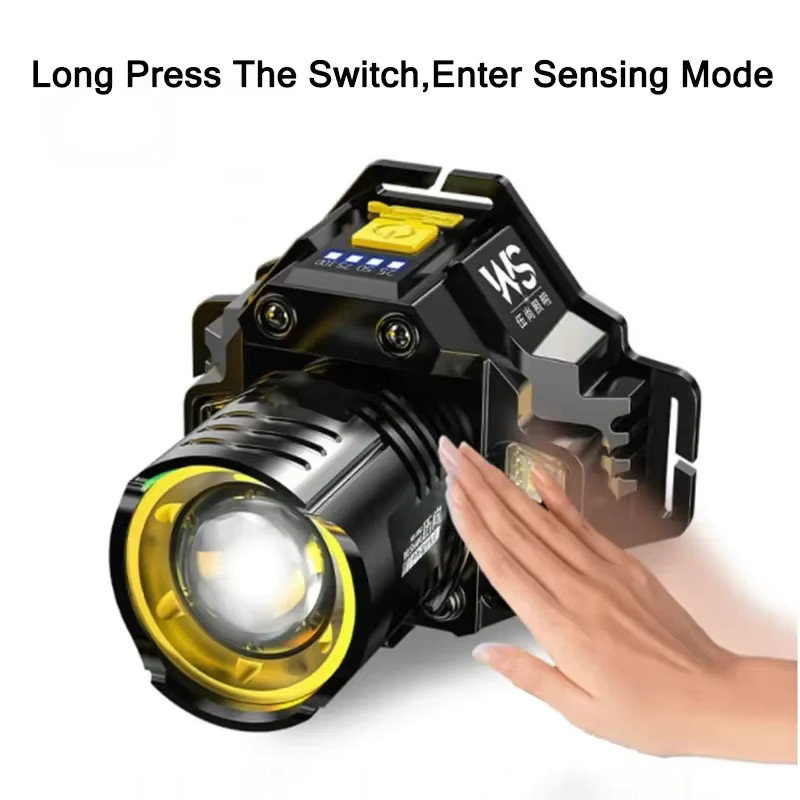 XIWANGFIRE Wiederaufladbare LED COB Stirnlampe mit Bewegungssensor und Zoom in Schwarz - Bild 2