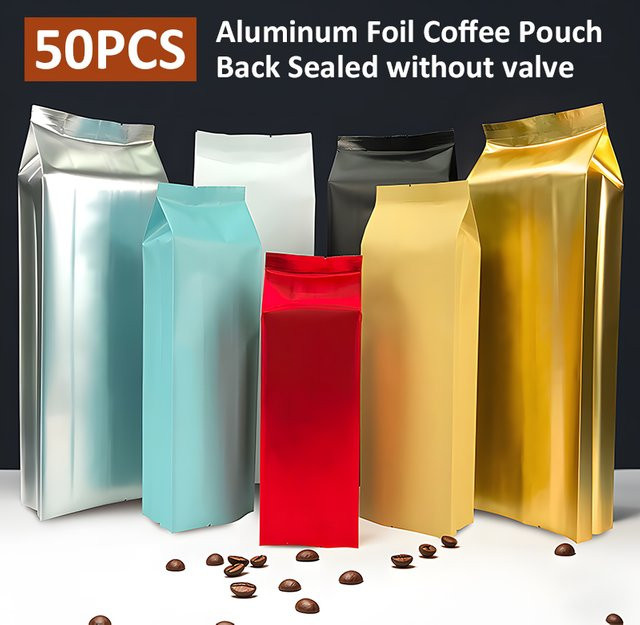 50 Stück Factory Supply Kaffeebohnen-Verpackungsbeutel aus Aluminiumfolie und Kunststoff, Mehrfarbig, Heißsiegelbeutel für Snacks, Tee, Kaffeepulver und Tiernahrung - Bild 1