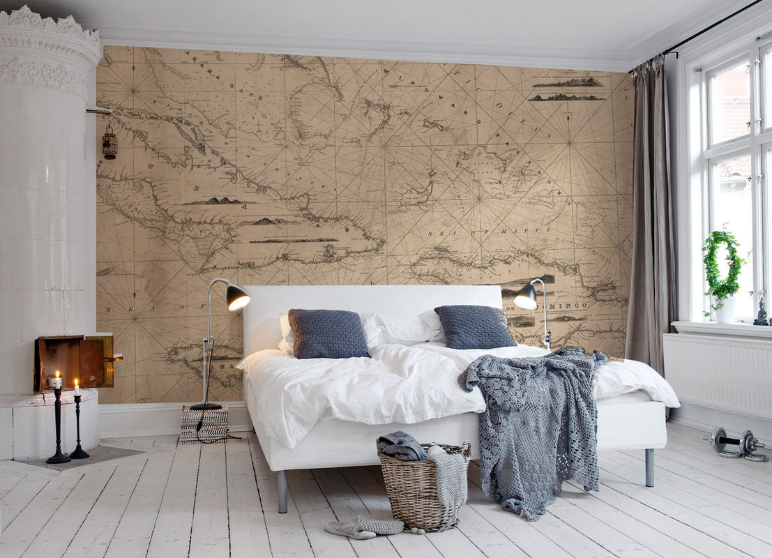 Rebel Walls Mural Navigation Lines Wandtattoo in Beige mit geometrischem Vintage-Design - Bild 3
