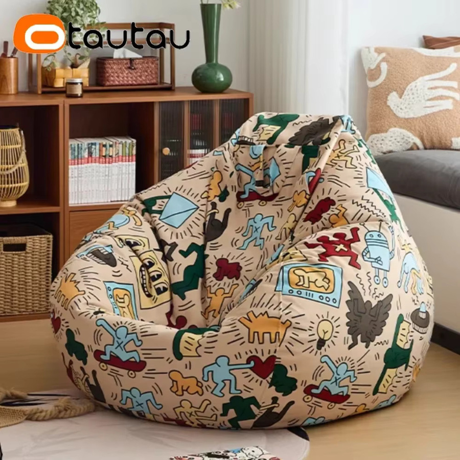 OTAUTAU Sitzsackbezug mit Graffiti-Print in Beige und Multicolour für Erwachsene - Bild 2