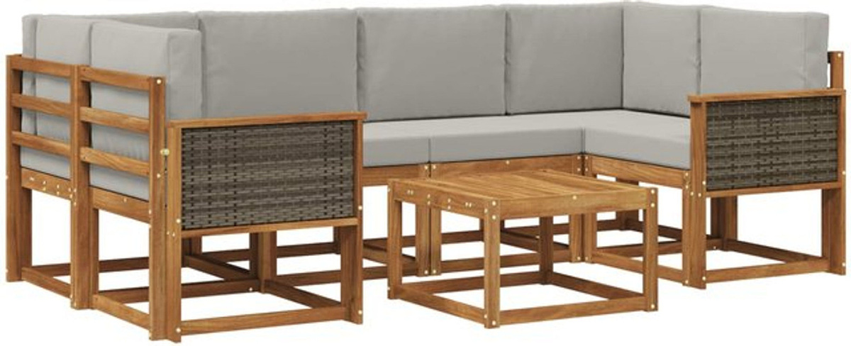vidaXL Outdoor-Sofagarnitur aus Akazie mit 5-teiligem Set und grauen Polstern in Natur-Optik - Bild 1
