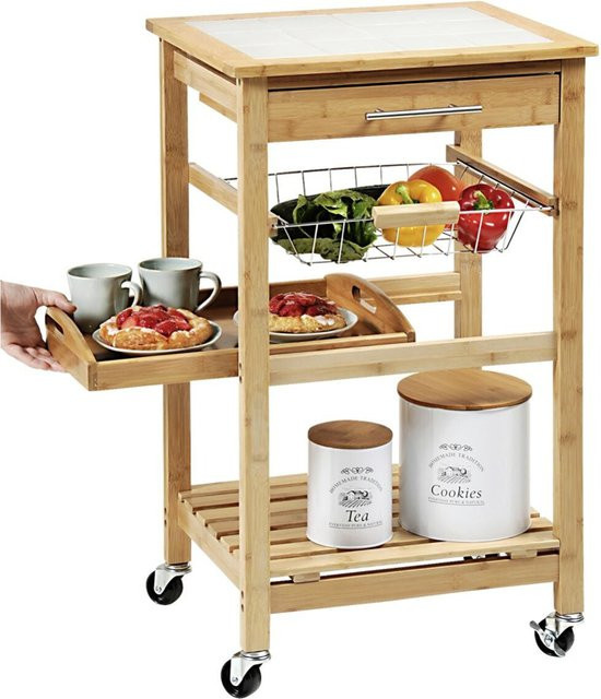 Kesper Küchenwagen aus Bambus in Weiß, modern, B/H/T: 38 x 81 x 48 cm - Bild 1