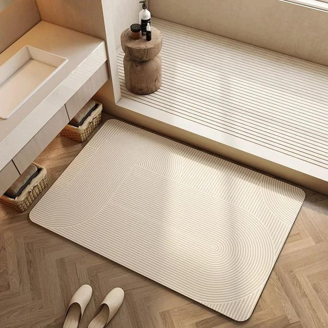 Rutschfeste Kieselgur-Badematte von Household supplies MH in Creme Beige mit Streifen, B/T: 60 x 40 cm - Bild 1