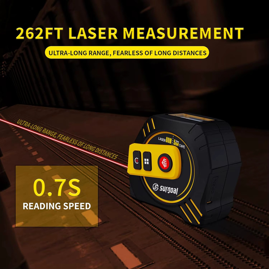SURGOAL Multifunktions-Laser-Entfernungsmesser mit 80 m Reichweite, wiederaufladbar, inklusive 5 m Maßband und LCD-Display mit Hintergrundbeleuchtung - Bild 5