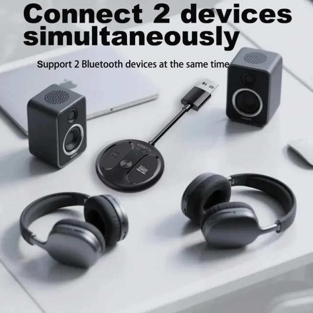 VIKEFON USB Bluetooth 5.4 Audio Sender Schwarz – Kabelloser Stereo-Musikadapter für TV und PC zur Verbindung von 2 Kopfhörern - Bild 1