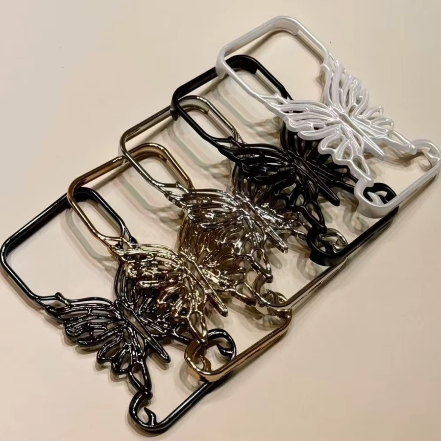 Luxuriöse iPhone Hülle mit künstlerischem Schmetterlings-Design aus hartem PC in Schwarz für Apple iPhone 17, 16, 15, 14, 13, 12, 11 Pro Max Plus mit 3D-Cut-Out-Beschichtung - Bild 4