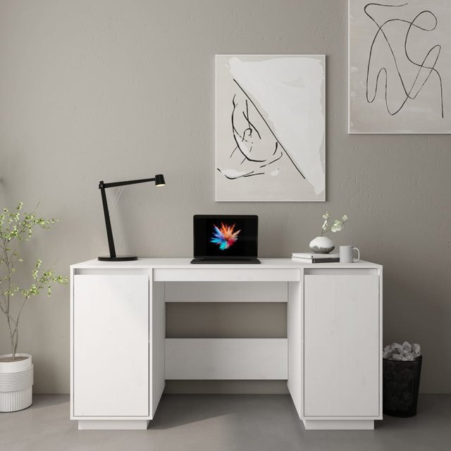 vidaXL Schreibtisch aus Massivholz Kiefer in Weiß, B/T/H: 140 x 50 x 75 cm - Bild 2