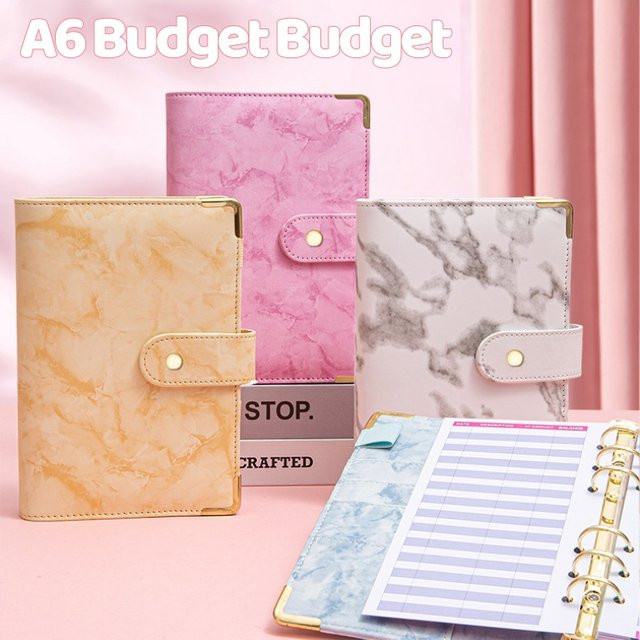 A6 Geldspar-Organizer aus PU-Leder im Marmor-Design mit Budgetplaner und Umschlägen, Schwarz/Mehrfarbig - Bild 1