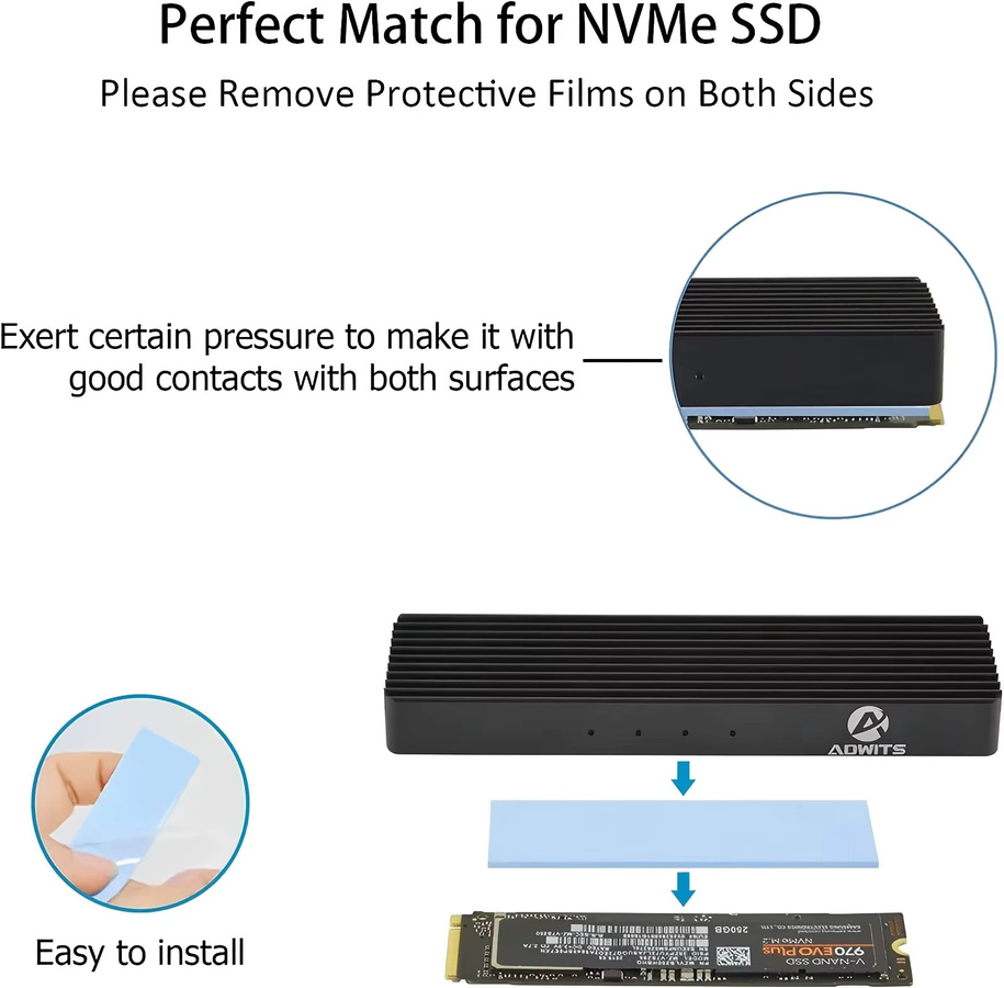 OEING Thermische Silikon Pads zur Wärmeableitung für M2 SSD, CPU und Grafikkarte, 6W/mk, B: 70 mm, Dicke: 0,5 mm / 1 mm / 1,5 mm, Farbe: Blau - Bild 2