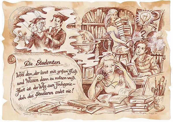 Zunftbild Student als Vintage Paper Poster auf Antikpapier in den Farben Braun, Schwarz und Multicolour, Format A4 - Bild 1
